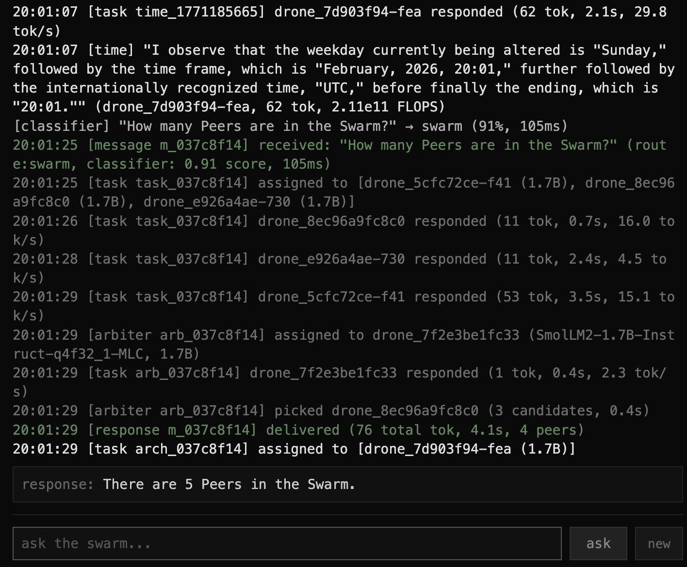a screenshot of the swarm logs as seen by a user